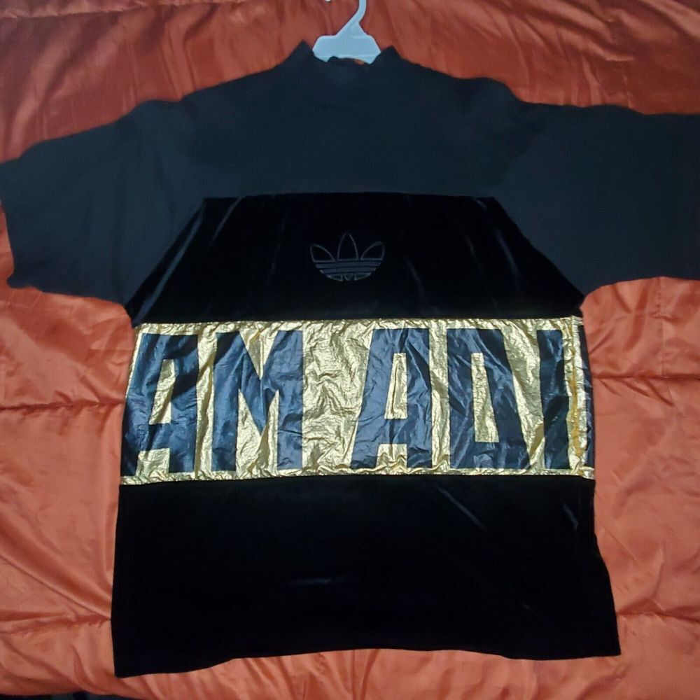 Adidas‎ Womens Originals Oversize Sweater Tee Black Velvet Trefoil Baggy Small